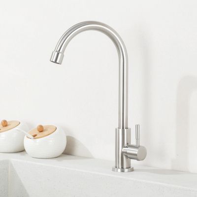 Robinet de Cuisine à Eau Froide Simple,  Robinet d'Évier de Cuisine à Levier Unique, Acier Inoxydable, Argent brossé