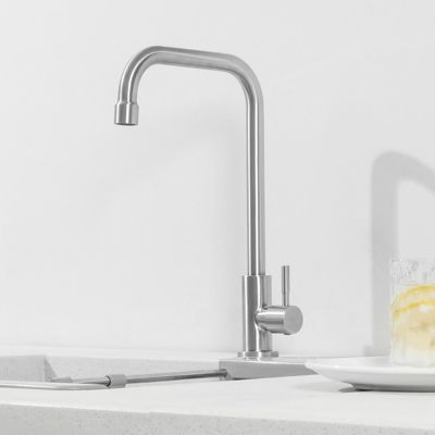 Robinet de Cuisine à Eau Froide Simple, Robinet d'Évier de Cuisine à Levier Unique, Acier Inoxydable, Argent brossé