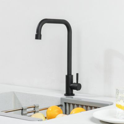 Robinet de Cuisine à Eau Froide Simple, Robinet d'Évier de Cuisine à Levier Unique, Acier Inoxydable, Noir