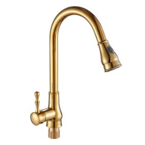 Robinet de cuisine en or tout cuivre extractible chaud et froid rétractable lavabo rotatif évier robinet de lavabo