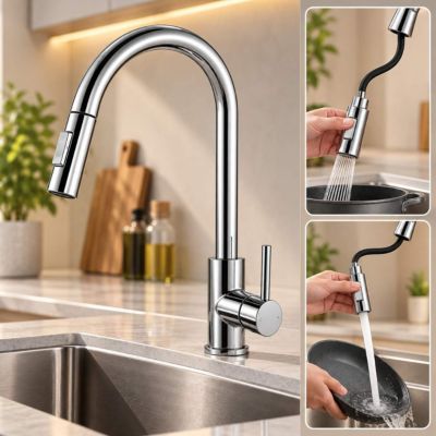 Robinet de cuisine extractible à levier unique BRO avec finition chromée brillante en laiton Kibath