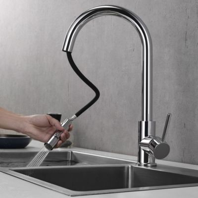 Robinet de cuisine extractible à levier unique BRO avec finition chromée brillante en laiton Kibath