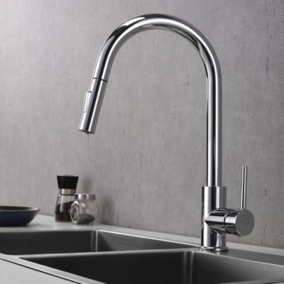 Robinet de cuisine extractible à levier unique BRO avec finition chromée brillante en laiton Kibath