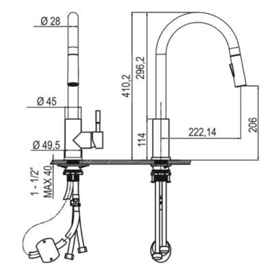 Robinet de cuisine extractible à levier unique BRO avec finition chromée brillante en laiton Kibath