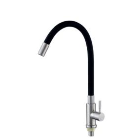 Robinet de cuisine flexible à bec pivotant haut, robinet mitigeur d'évier en acier inoxydable à trou unique noir
