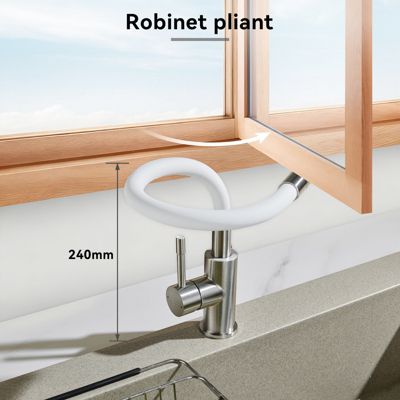 Robinet de Cuisine Flexible, CECIPA MAX Mitigeur Cuisine Rabattable de Cuisine à Levier Unique