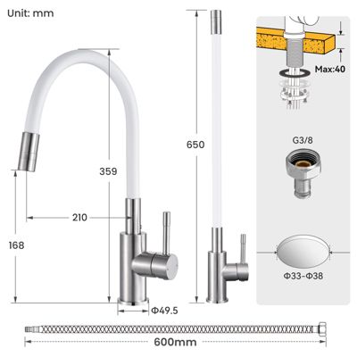 Robinet de Cuisine Flexible, CECIPA MAX Mitigeur Cuisine Rabattable de Cuisine à Levier Unique
