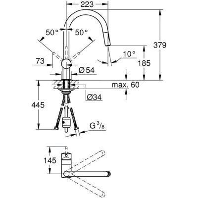 Robinet de cuisine GROHE bec extractible - Or