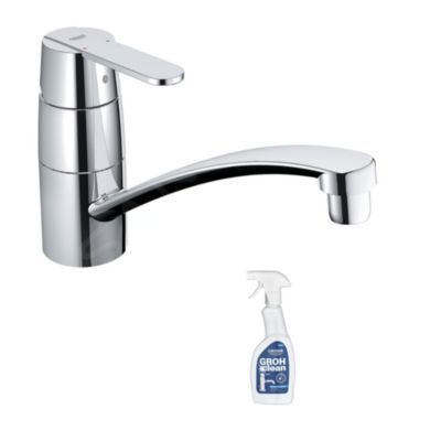 Robinet de cuisine GROHE Get Quickfix chromé + nettoyant GrohClean