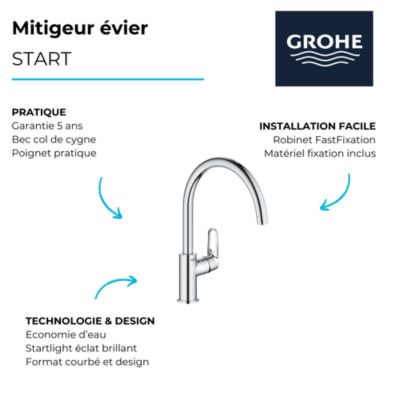 Robinet de cuisine GROHE Start Flow Quickfix + nettoyant GrohClean