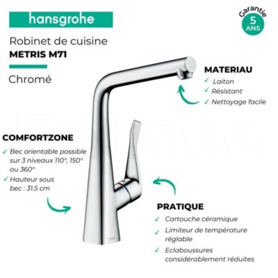 Robinet de cuisine HANSGROHE Metris M71 320 chromé + nettoyant Briochin