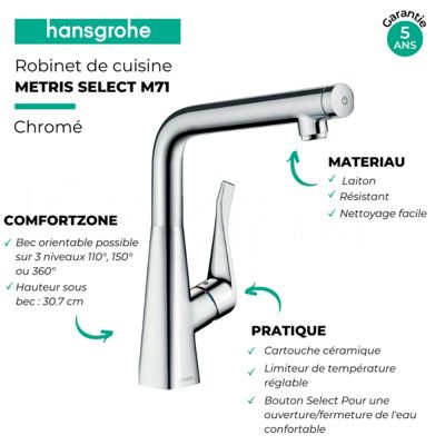 Robinet de cuisine HANSGROHE Metris Select M71 320 chromé + nettoyant Briochin