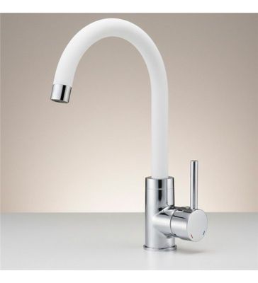 Robinet de cuisine Mitigeur Blanc pour Évier 33 cm Bec mobile et finition brillante