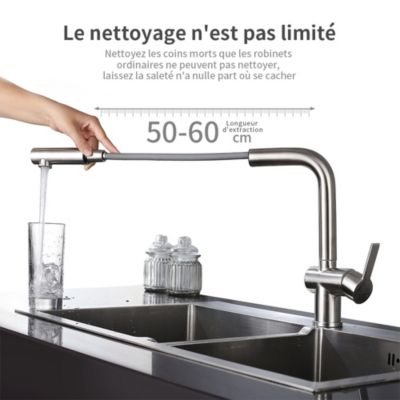 Robinet de Cuisine Mitigeur d'évier avec Douchette Extractible Brossé Pivotant à 360 degrés Robinetterie Mitigeur Cuisine Moderne