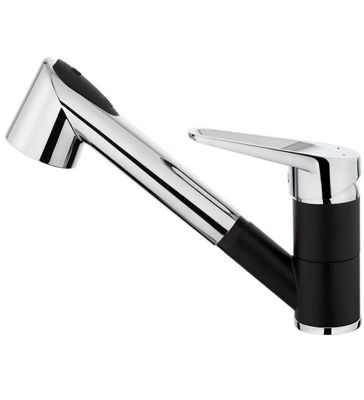 Robinet de cuisine mitigeur noir et chrome pour évier 19 cm avec douchette extensible