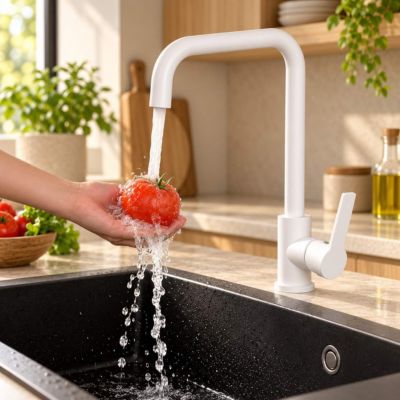 Robinet de cuisine monocommande SOU avec finition BLANC mat en laiton Kibath