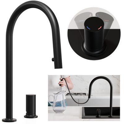 Robinet de cuisine noir Primagran avec deux types de jet d'eau, robinet d'Evier avec rotation a 360, mitigeur haute pression