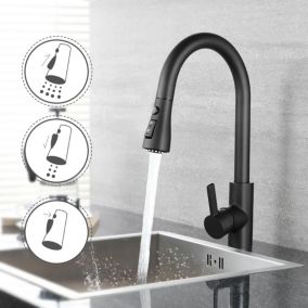Robinet de Cuisine Noir TODOT avec Douchette Extractible et Régulateur de 3 Jets