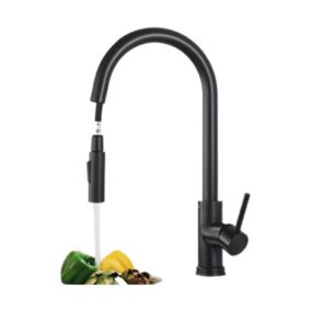 Robinet de Cuisine Noire avec 2 Fonctions Douchette Extractible Mitigeur Cuisine Rotatif à 360 degrés en Acier Inoxydable
