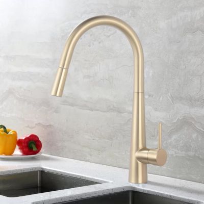 Robinet de cuisine à poser or brossé de chez Hudor Mitigieur idéal pour une cuisine au style moderne, antique, classique, ou indus