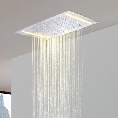 Robinet de douche thermostatique avec tête de douche encastrable au plafond - Chromé