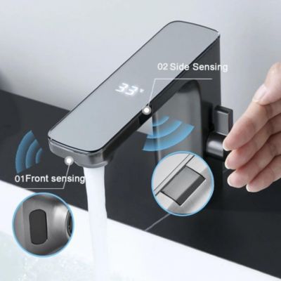 Robinet de lavabo à capteur intelligent avec affichage numérique Gris KLEENMAC Modèle  FLAVIUS  Réf  KSSBF2305DDG