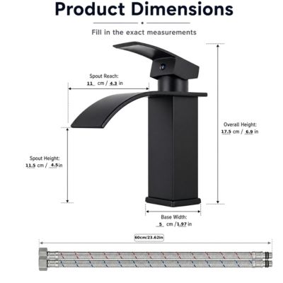 Robinet de lavabo cascade monotrou noir mat en acier inoxydable 304, mitigeur salle de bain avec cartouche céramique 25 mm