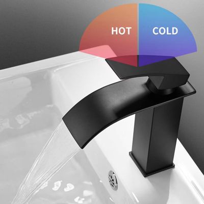 Robinet de lavabo cascade monotrou noir mat en acier inoxydable 304, mitigeur salle de bain avec cartouche céramique 25 mm