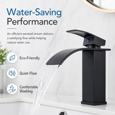 Robinet de lavabo cascade monotrou noir mat en acier inoxydable 304, mitigeur salle de bain avec cartouche céramique 25 mm