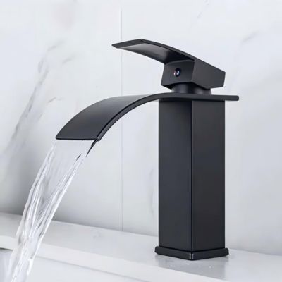 Robinet de lavabo cascade monotrou noir mat en acier inoxydable 304, mitigeur salle de bain avec cartouche céramique 25 mm