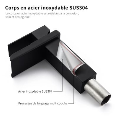 Robinet Cascade Salle De Bain,Robinet De Lavabo Cascade,Cascade Mitigeur Salle Bain Avec Valve En Ceramique Monocommande Chaude Et Froide Reglablerobinet Lavabo Cascade Noir 82109005