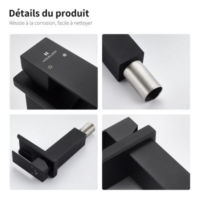Robinet De Lavabo Cascade Noir - Mitigeur Monocommande Avec 2 Tuyaux De 60 Cm - Finition Mate - Pour Salle De Bain Ou Cuisine