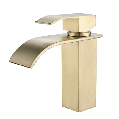 Robinet de Lavabo Cascade pour Salle de Bain Mitigeur de Lavabo Vasque Robinetterie Cascade avec Bec Grand en Acier Ino Or Brossé