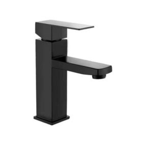 Robinet de lavabo de salle de bain eau chaude et froide peinture noir acier inoxydable carré monotrou