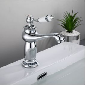 Robinet de lavabo en laiton céramique porcelaine noire et blanche col long rétro floral apporter de l'eau froide et chaude robinet