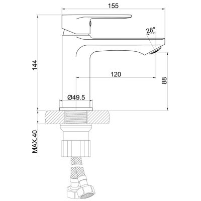 Robinet de lavabo en zinc alliage, mitigeur monocommande avec bec hauteur 88 mm, robinet de salle de bain chromé