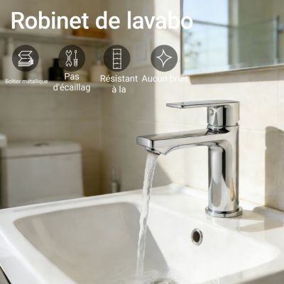 Robinet de lavabo en zinc alliage, mitigeur monocommande avec bec hauteur 88 mm, robinet de salle de bain chromé
