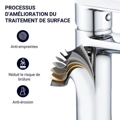 Robinet de lavabo en zinc alliage, mitigeur monocommande avec bec hauteur 88 mm, robinet de salle de bain chromé