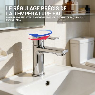 Robinet de lavabo en zinc alliage, mitigeur monocommande avec bec hauteur 88 mm, robinet de salle de bain chromé