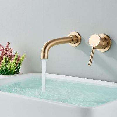 Robinet de lavabo encastré REA Lungo long gold brush + box