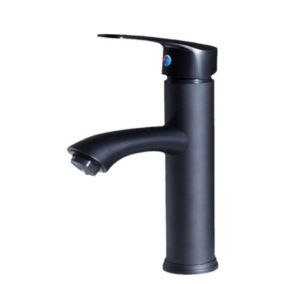 Robinet de lavabo laiton/zinc, noir, eau chaude/froide, flexibles, bec bas, levier unique