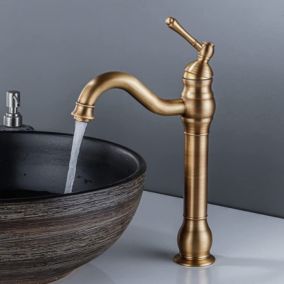 Robinet de lavabo rétro pivotant à 360 degrés, mitigeur de salle de bains à levier unique, eau froide et chaude disponible, Bronze