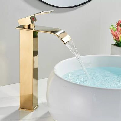 Robinet de lavabo  Robinet de lavabo cascade doré avec bec haut robinet de lavabo cascade deau chaude et froide robinet