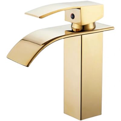 Robinet de lavabo, robinet de salle de bain monotrou moderne avec bec cascade, couleur dorée