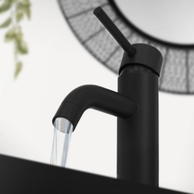 Robinet de Salle de Bain Petit, 85 mm Bec Haut, Noir Mat, en Laiton, Rond