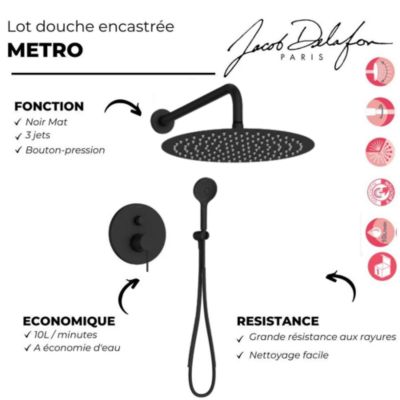 Robinet douche encastré mécanique JACOB DELAFON Metro noir mat