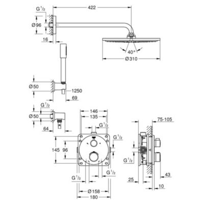 Robinet douche thermostatique encastrable Grohe Grohtherm Cube Rainshower Allure 230 + Nettoyant