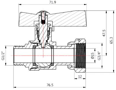 Robinet droit pour compteurs d'eau Femelle 3/4 Mâle 1/2 - GARIS - B02-RC1520