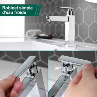 Robinet Eau Froide pour Lave-Mains Robinet Salle de Bain Chromé Poignée Simple Mitigeur Robinet Lavabo