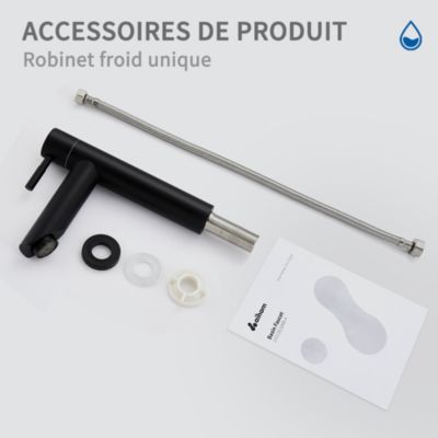 Decaura Robinet Eau Froide Uniquement Lave-Main - Noir Mat - Acier Inoxydable - Salle De Bain Moderne